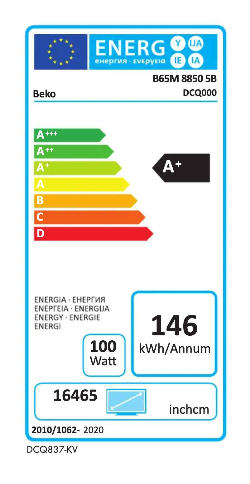 Page n°1 - Label énergétique Beko B65M 8850 5B