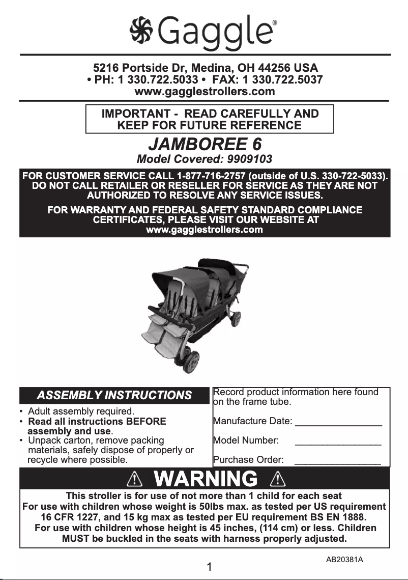 Page 1 de la notice Manuel utilisateur Gaggle Jamboree 6