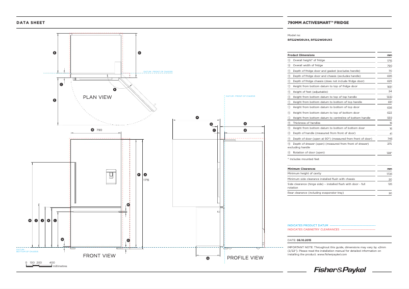 Page n°1 - Fiche technique Fisher & Paykel RF522WDRUX5