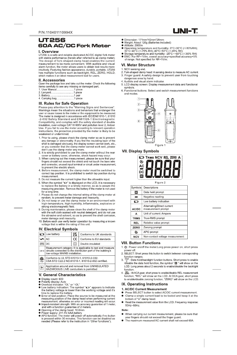 Page n°1 - Manuel utilisateur Uni-T UT256