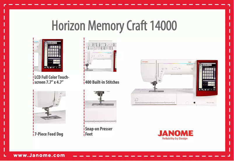 Page 1 de la notice Fiche technique Janome Horizon Memory Craft 14000