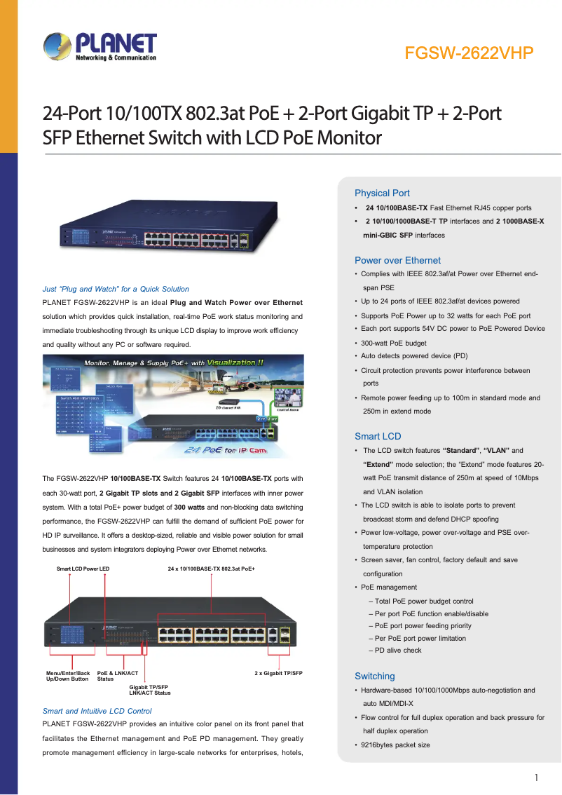 Page n°1 - Fiche technique Planet FGSW-2622VHP