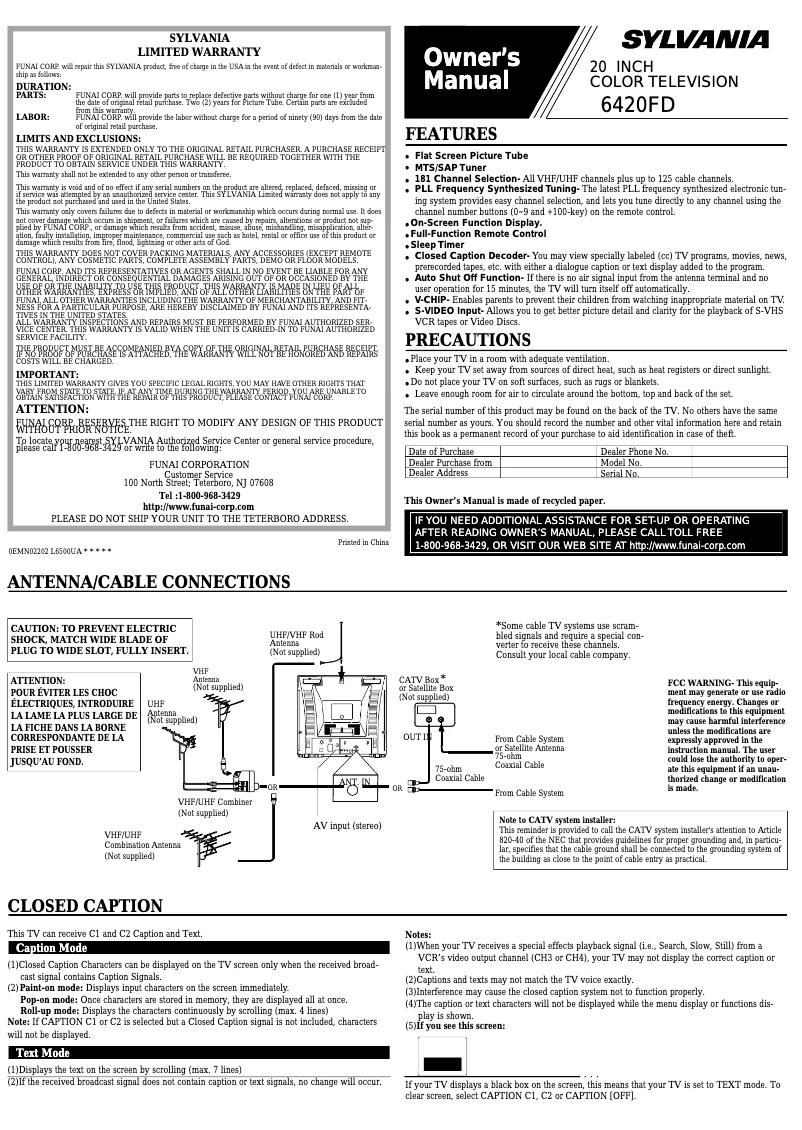 Page 1 de la notice Manuel utilisateur Sylvania 6420FD