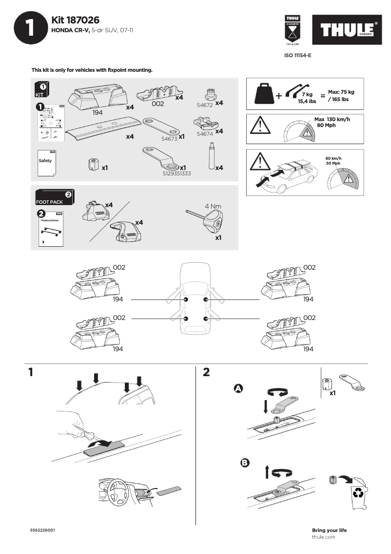 Page 1 de la notice Manuel utilisateur Thule Kit 187026