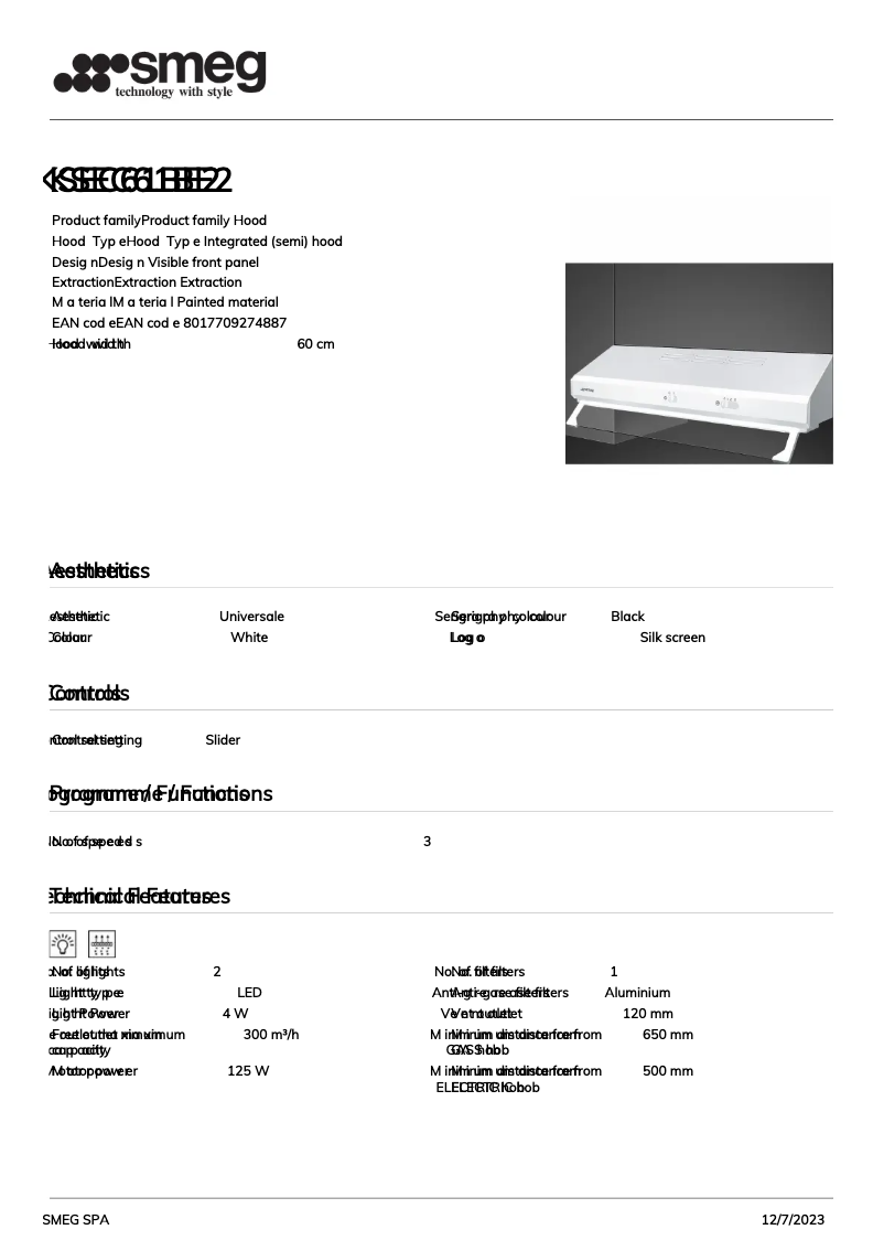 Página 1 del manual Ficha técnica Smeg KSEC61BE2