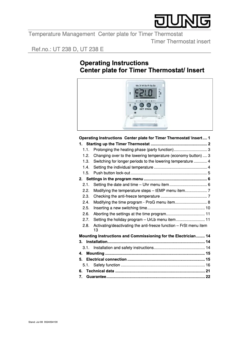 Page 1 de la notice Manuel utilisateur JUNG RTR241