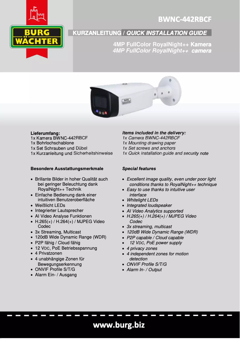 Page 1 de la notice Manuel utilisateur Burg Wächter BWNC-442RBCF