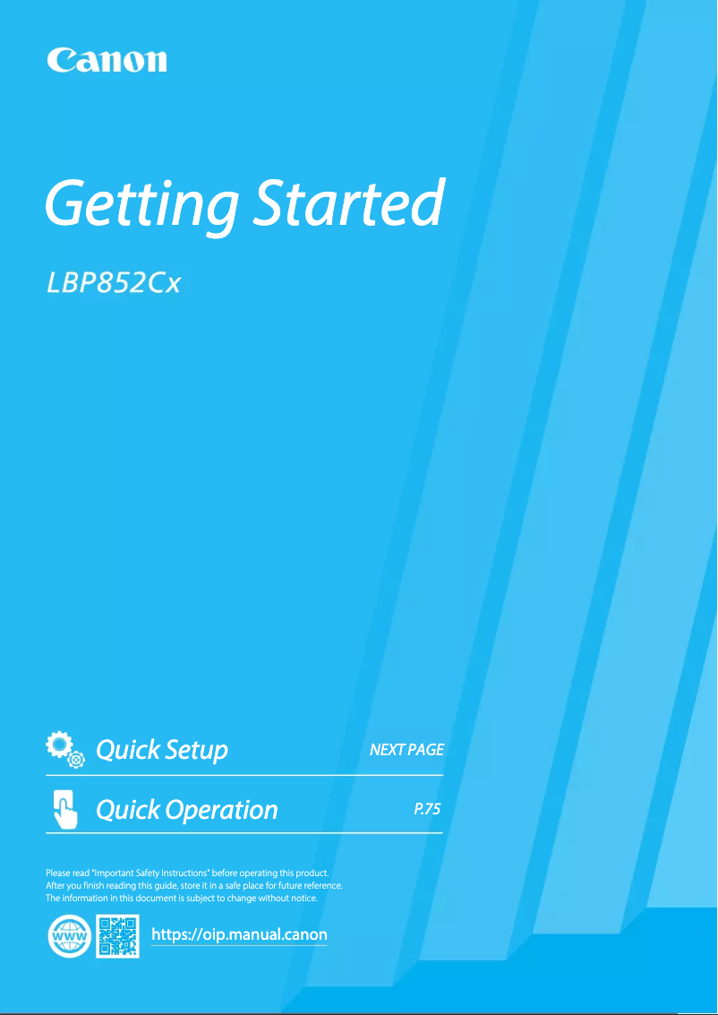 Image de la première page du manuel de l'appareil i-SENSYS LBP852Cx