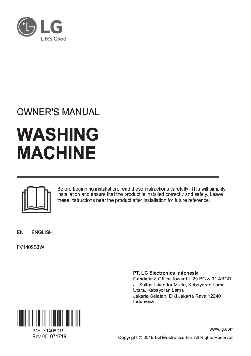 Page 1 de la notice Manuel utilisateur LG FV1409S3W