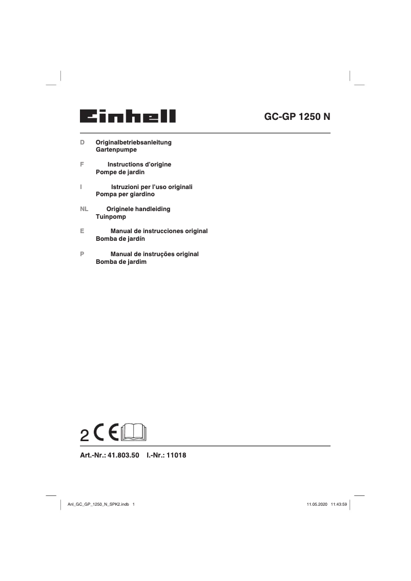 Page 1 de la notice Manuel utilisateur Einhell GC-GP 1250 N