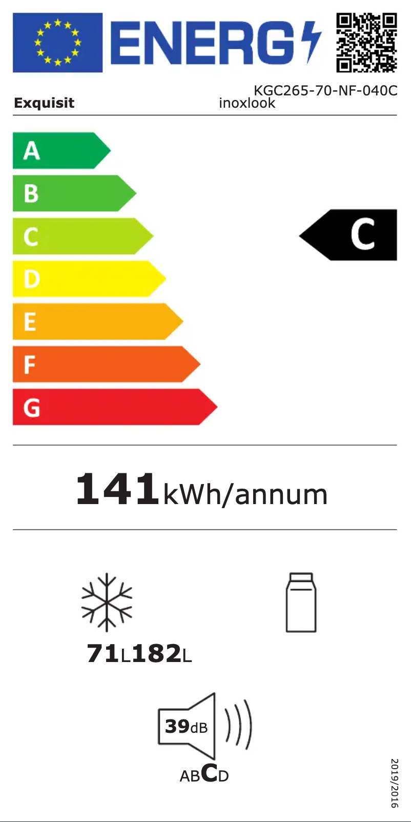 Page 1 de la notice Label énergétique Exquisit KGC265-70-NF-040C