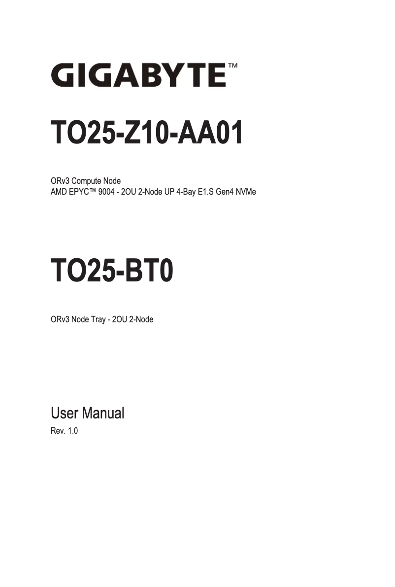 Page 1 de la notice Manuel utilisateur Gigabyte TO25-Z10