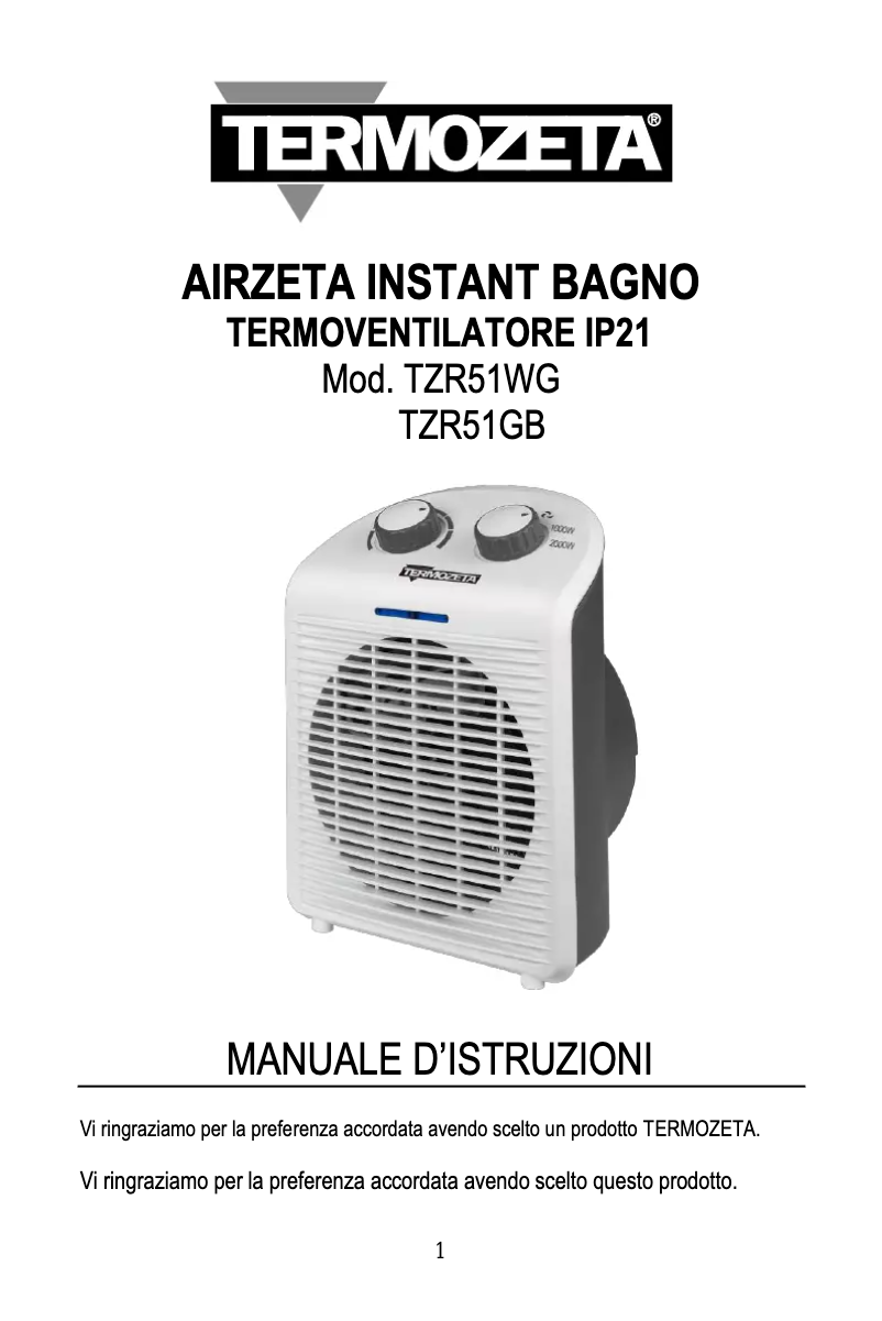 Page 1 de la notice Manuel utilisateur Termozeta TZR51WB