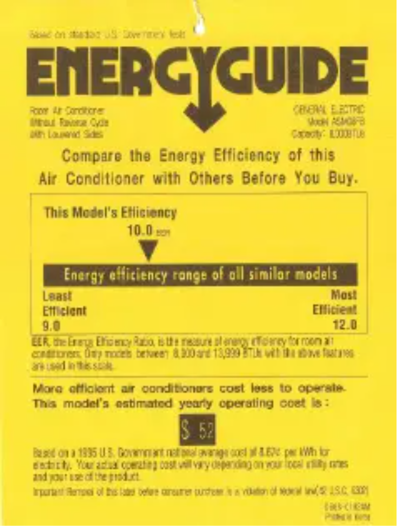 Page n°1 - Label énergétique GE Profile ASM08FB