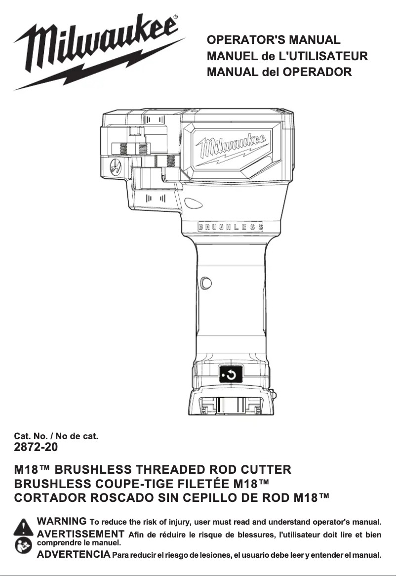 Page 1 de la notice Manuel utilisateur Milwaukee 2872-20