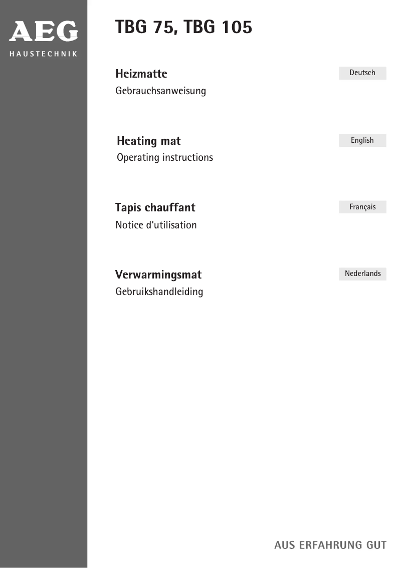 Page 1 de la notice Manuel utilisateur AEG TBG 75