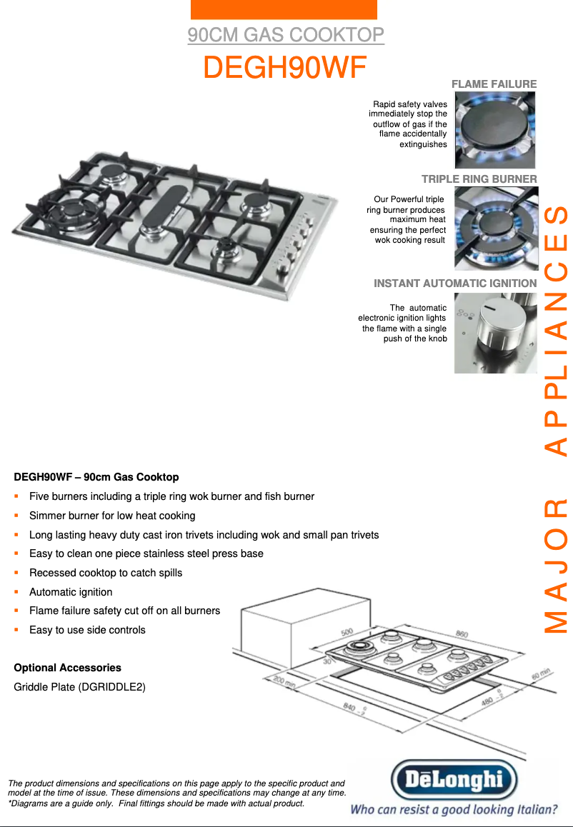 Page 1 de la notice Fiche technique DeLonghi DEGH90WF