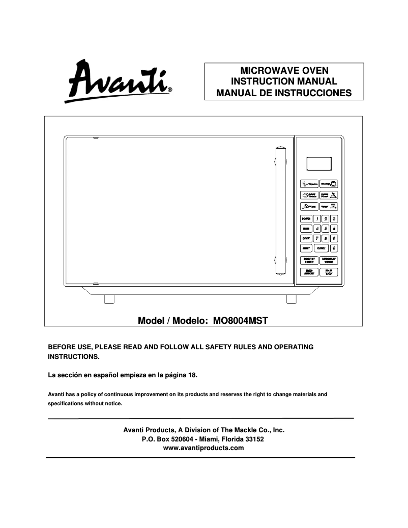 Page n°1 - Manuel utilisateur Avanti MO8004MST