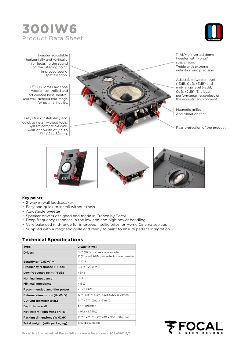 Page 1 de la notice Fiche technique Focal 300 IW 6