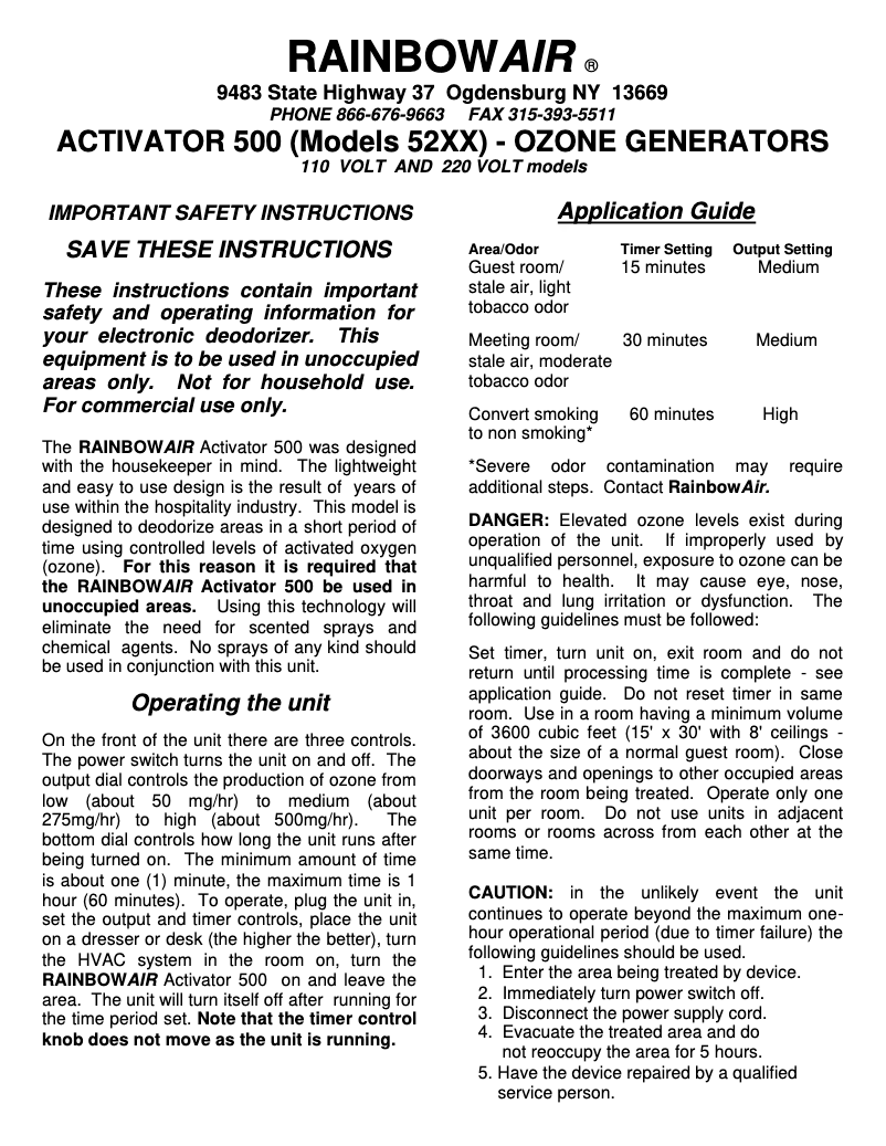 Image de la première page du manuel de l'appareil Activator 500