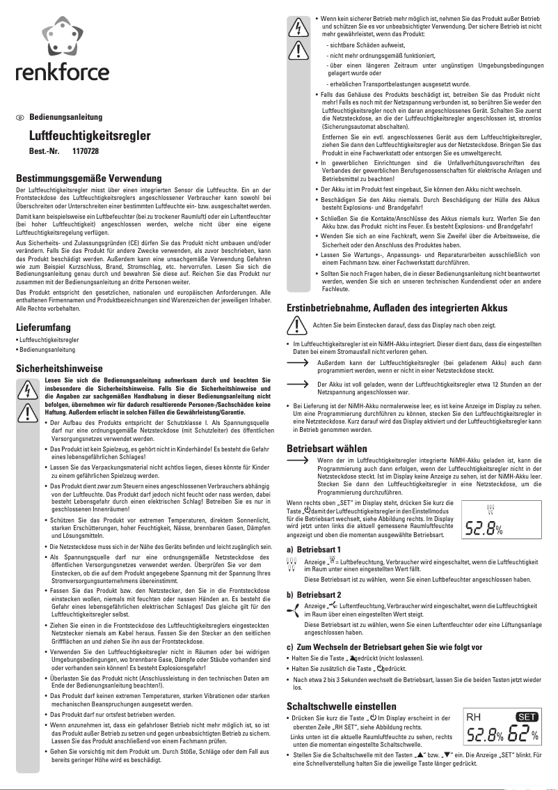 Page n°1 - Manuel utilisateur Renkforce MH-810HN