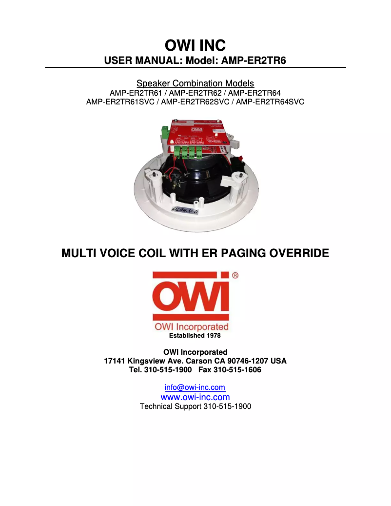 Page n°1 - Manuel utilisateur OWI AMP-ER2TR62
