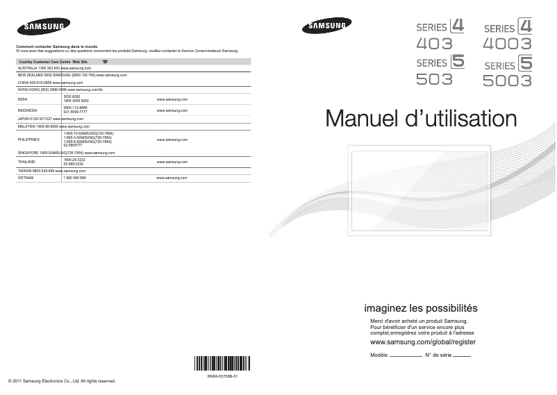 Page 1 de la notice Guide d'installation Samsung LA32D403E2