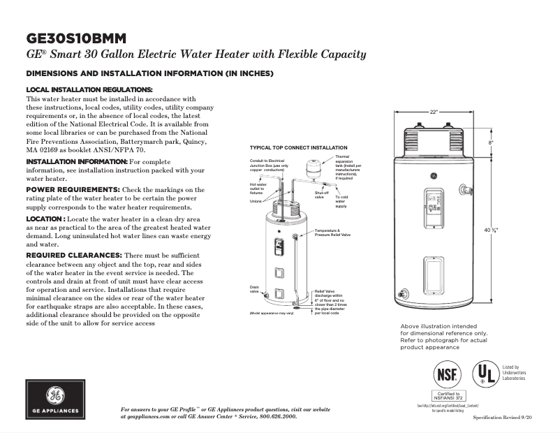 Página 1 del manual Ficha técnica GE GE30S10BMM