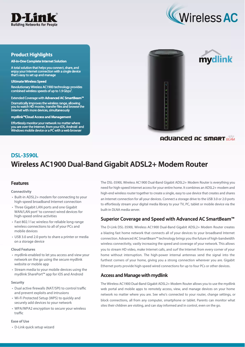 Página 1 del manual Ficha técnica D-Link DSL-3590L