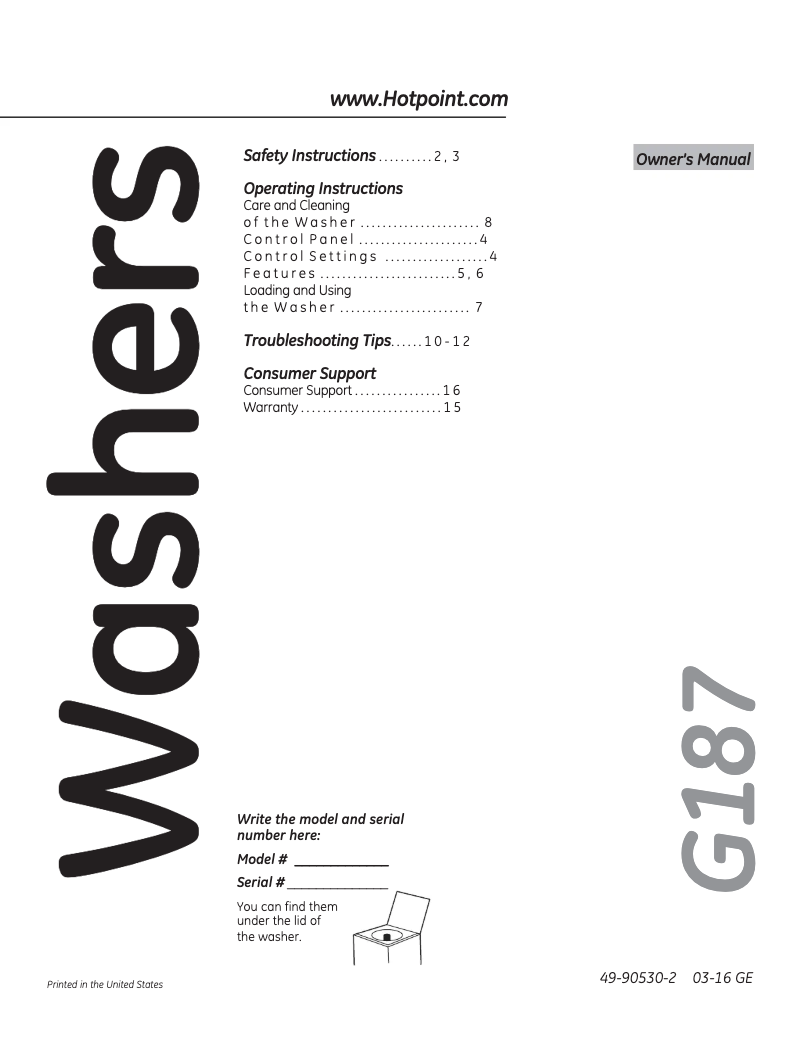 Image de la première page du manuel de l'appareil HTWP1400FWW