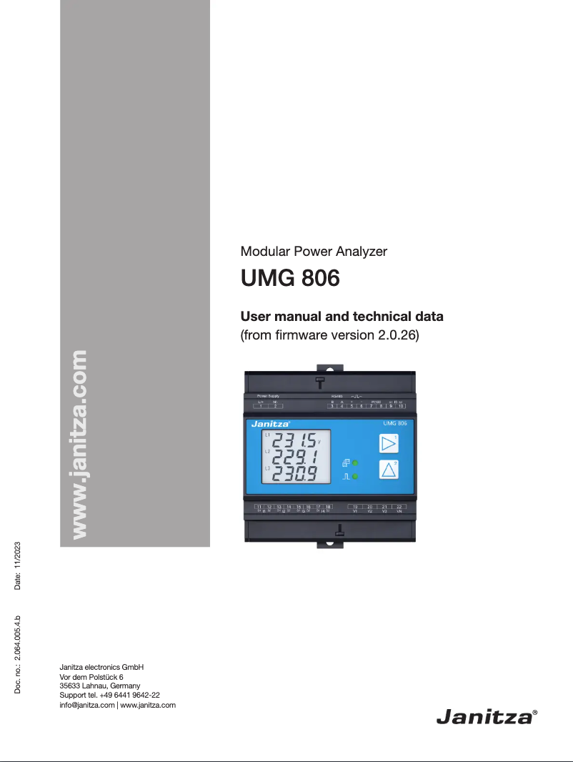 Page 1 de la notice Manuel utilisateur Janitza UMG 806