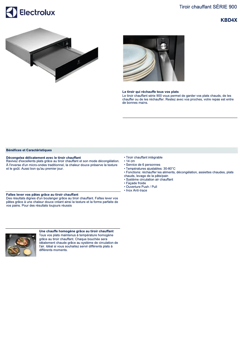 Página 1 del manual Ficha técnica Electrolux KBD4X