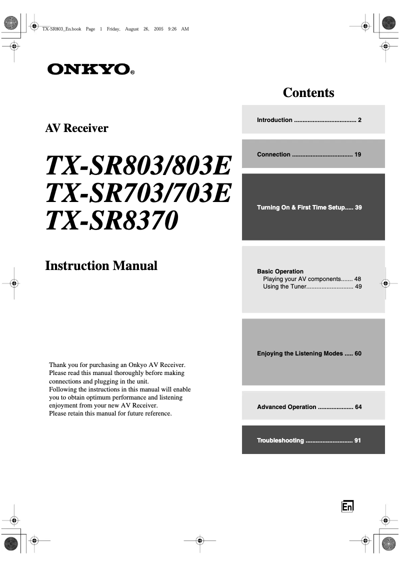 Page n°1 - Manuel utilisateur Onkyo TX-SR703E