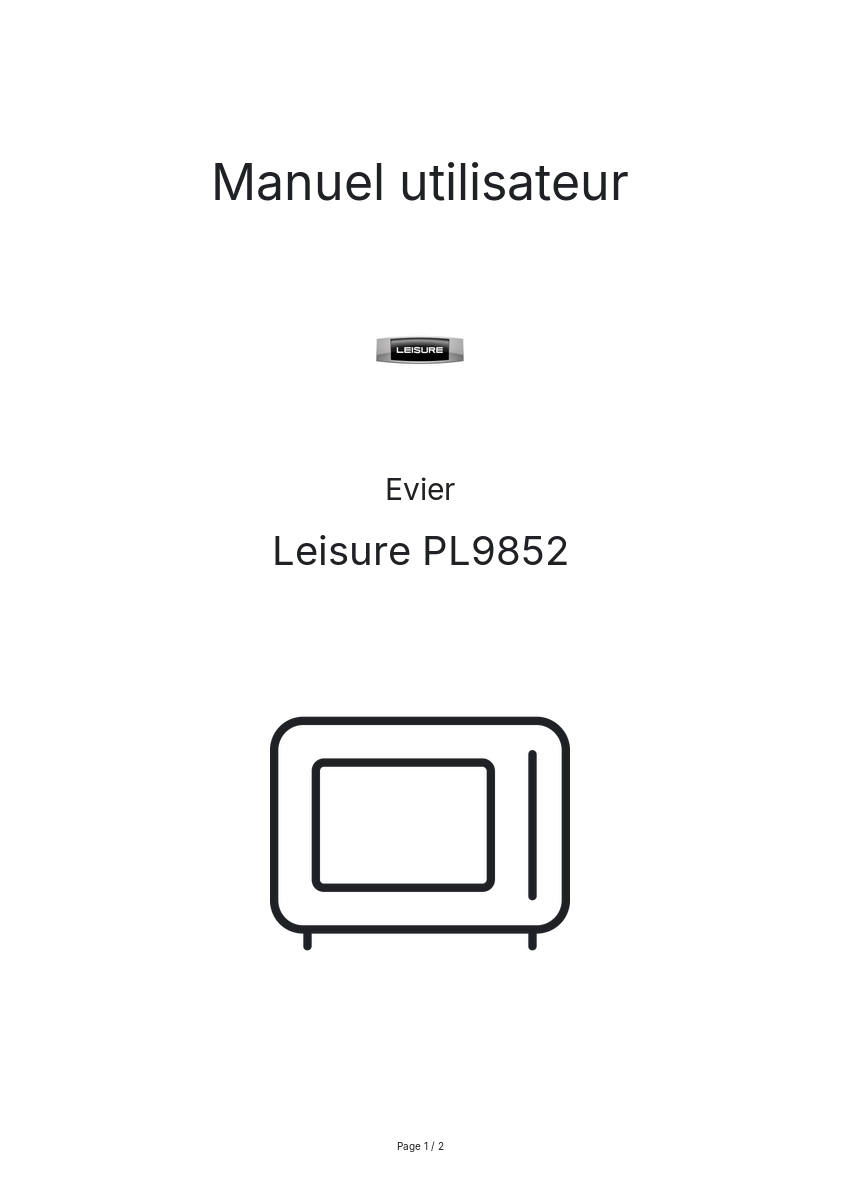 Page n°1 - Manuel utilisateur Leisure PL9852