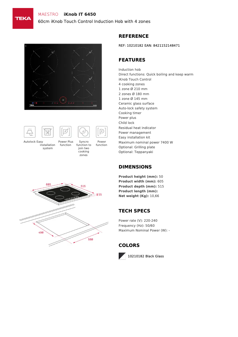 Page 1 de la notice Fiche technique Teka IT 6450