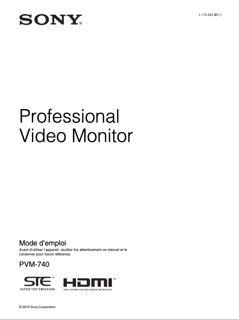 Page 1 de la notice Manuel utilisateur Sony PVM-740