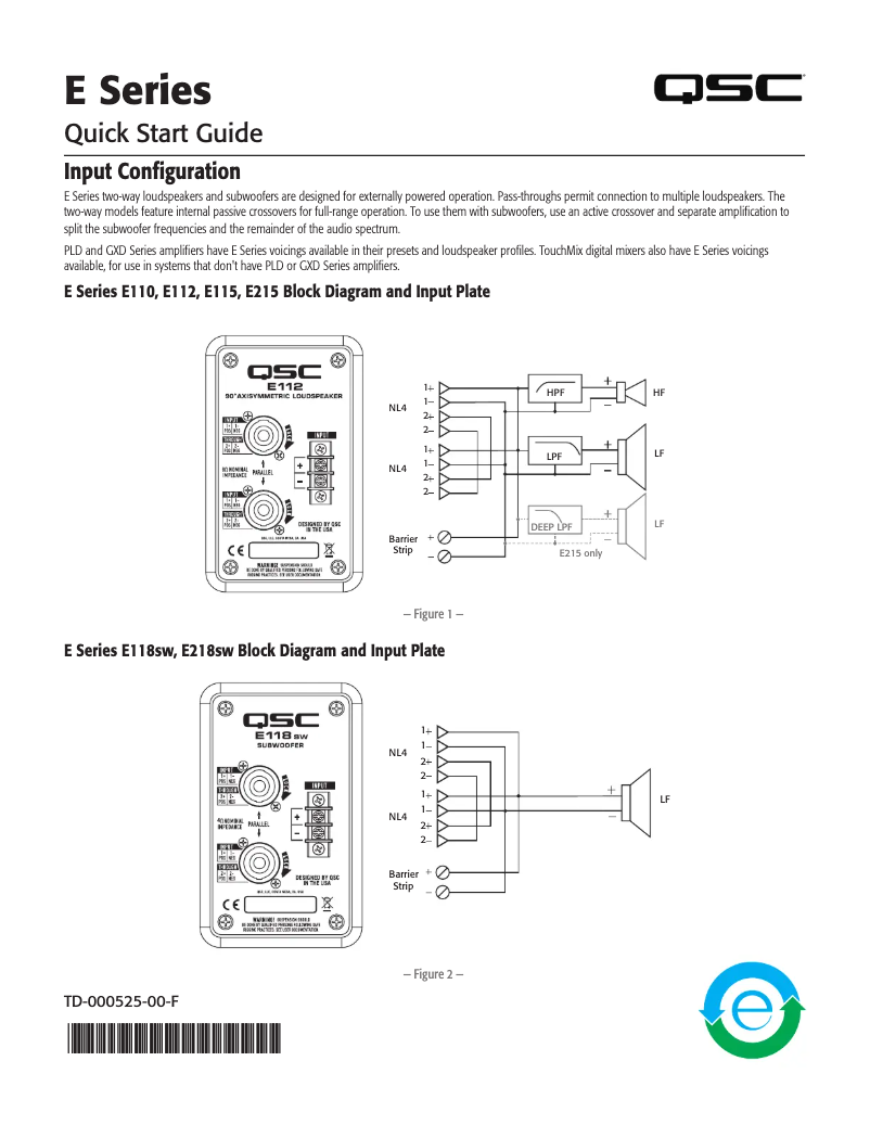 Page 1 de la notice Guide de démarrage rapide QSC E118sw