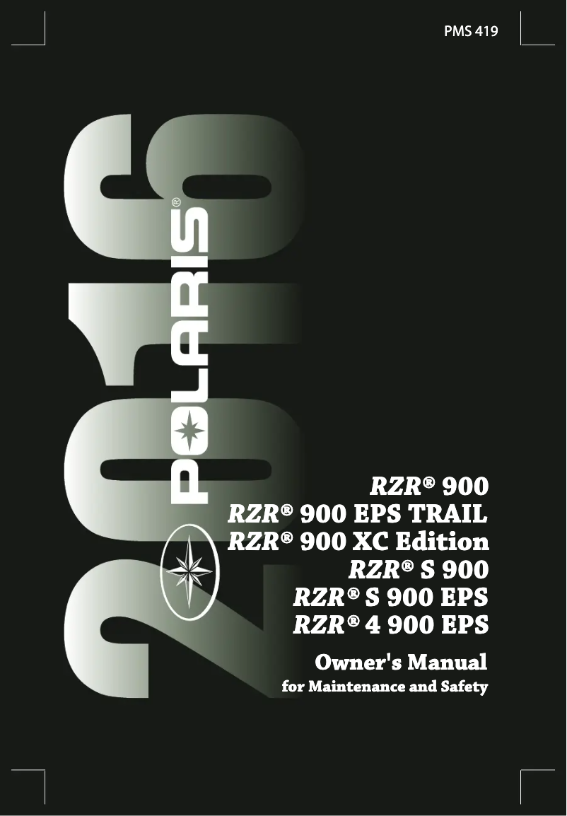 Page n°1 - Manuel utilisateur Polaris RZR 900 EPS (2016)