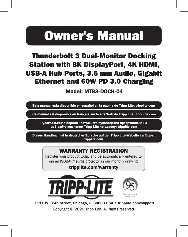 Page 1 de la notice Manuel utilisateur Tripp Lite Thunderbolt MTB3-DOCK-04