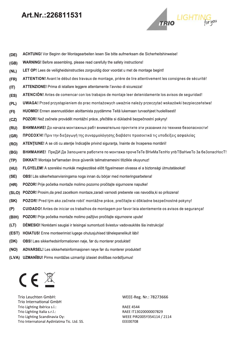 Page 1 de la notice Manuel utilisateur Trio Lighting Snake 226811531