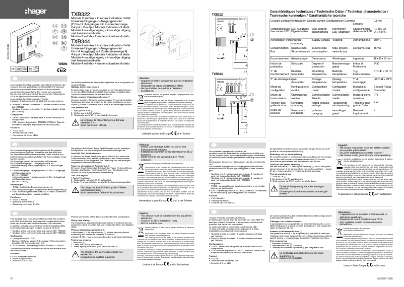Page n°1 - Manuel utilisateur Hager TXB344