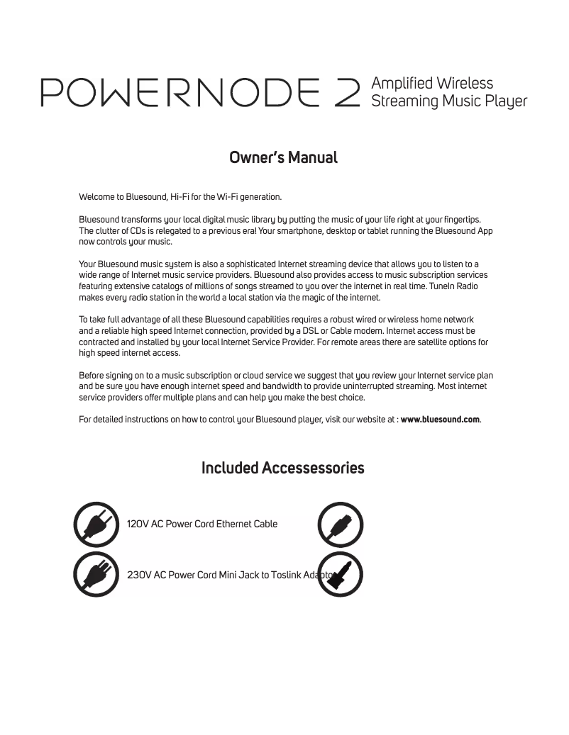 Page 1 de la notice Manuel utilisateur Bluesound POWERNODE 2