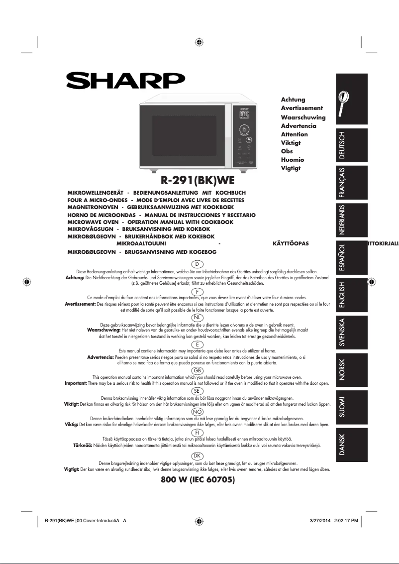 Page 1 de la notice Manuel utilisateur Sharp R-291BKWE