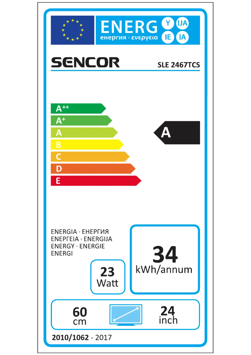 Page 1 de la notice Label énergétique Sencor SLE 2467TCS