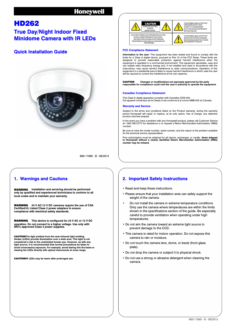 Page n°1 - Manuel utilisateur Honeywell Performance HD262