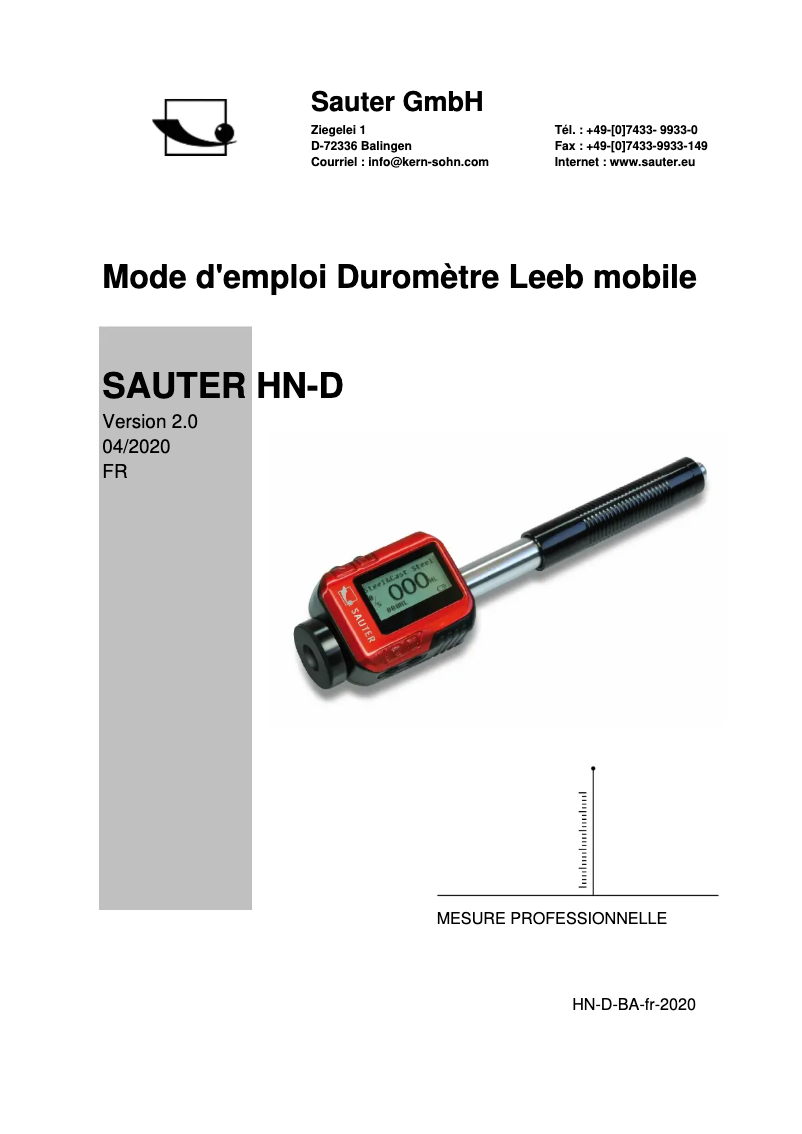 Page 1 de la notice Manuel utilisateur Kern HN-D