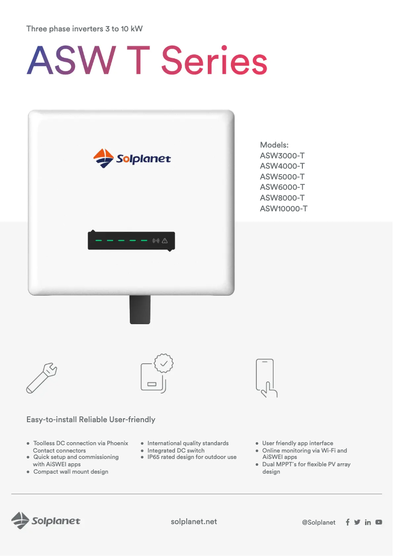 Page 1 de la notice Fiche technique Solplanet ASW5000-T