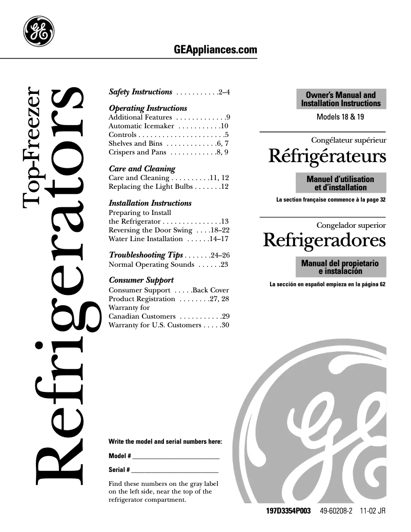 Page n°1 - Manuel utilisateur GE ETS19XBMBB