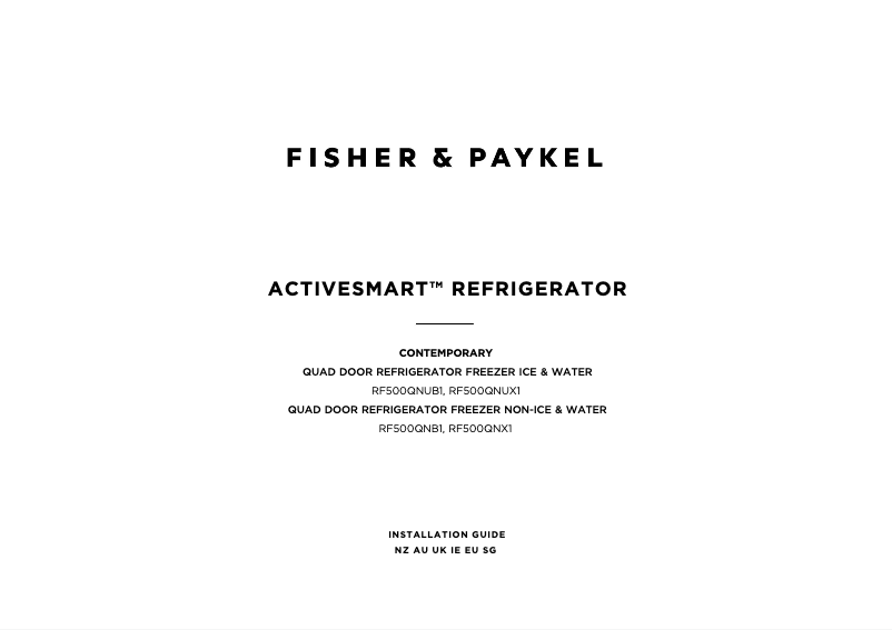 Page 1 de la notice Guide d'installation Fisher & Paykel RF500QNX1