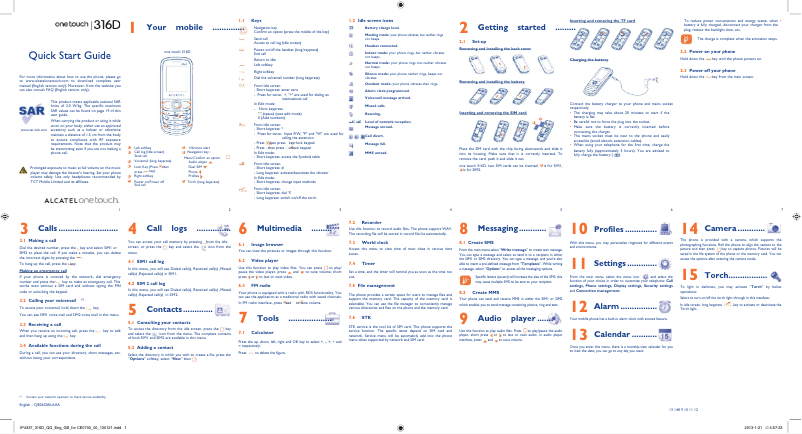 Page 1 de la notice Manuel utilisateur Alcatel One Touch 316D